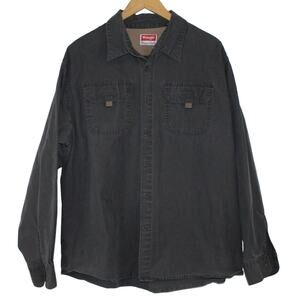 Wrangler Cowboy Western Shirt Men's 2XL Style Double Pocket Gray Thick Sleeve
